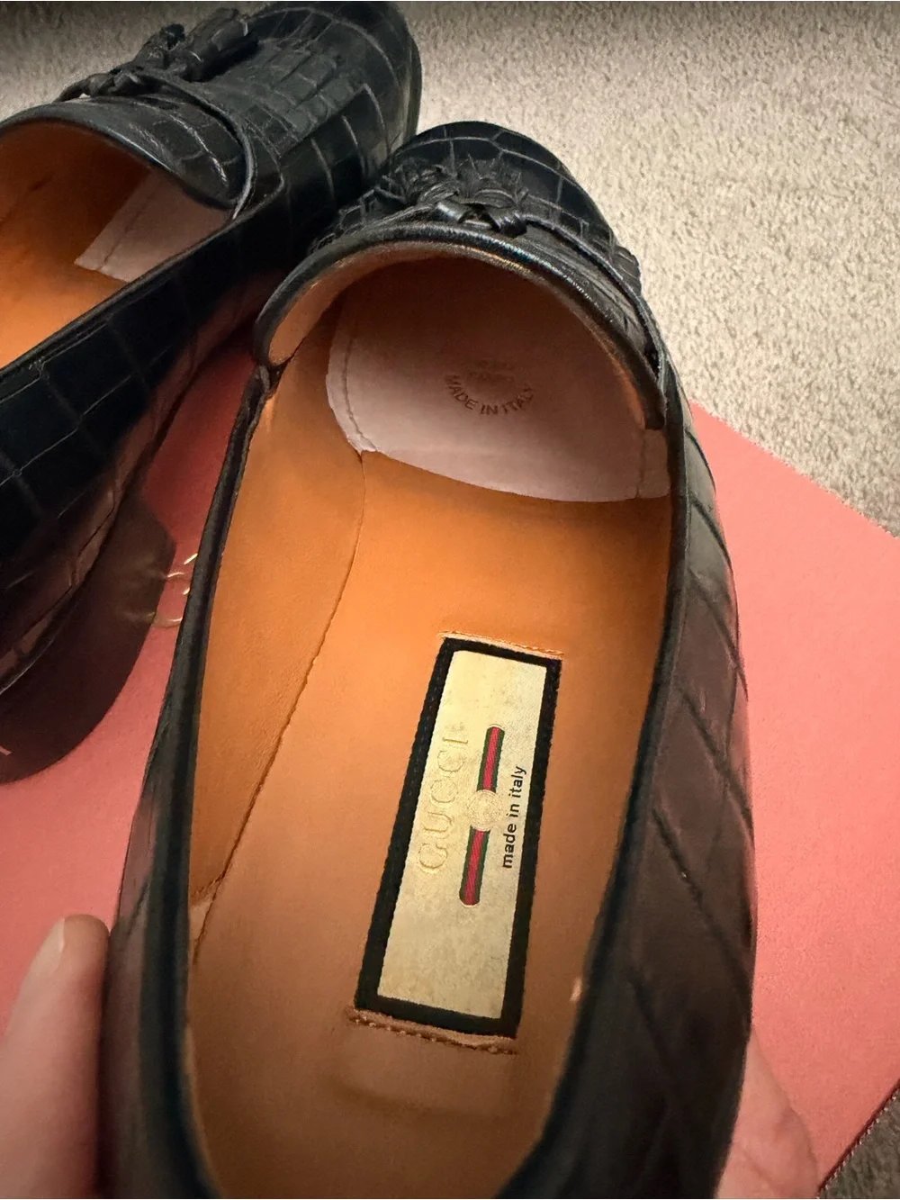 AUTHENTIC and NEW GUCCI Black Crocodile Tassel Loafers